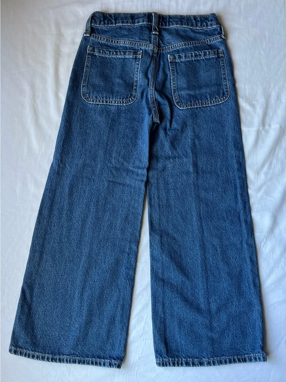 Girl's High-Rise Dark Blue Baggy Wide Leg Jeans with Front And Back Patch Pocket